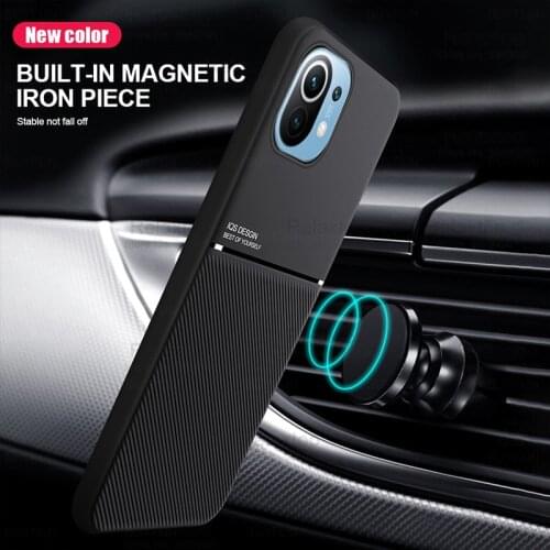 For xiaomi mi11 case leather texture car magnetic holder cover for xiaomi mi 11 ultra 5g matte silicone anti shock coque