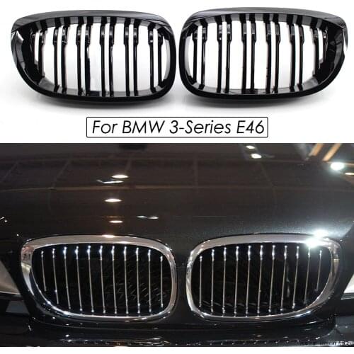Double Slat Sport Style Gloss Black 1 Pair Gloss Black Dual Line Kidney Grille Grill for BMW 3 Series E46 2003-2005