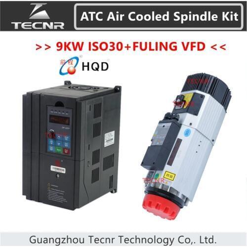 9KW ATC Automatic Tool Change spindle kit 220V 380V ISO30 ATC air cooled spindle motor 18000RPM 24000RPM with FULING inverter