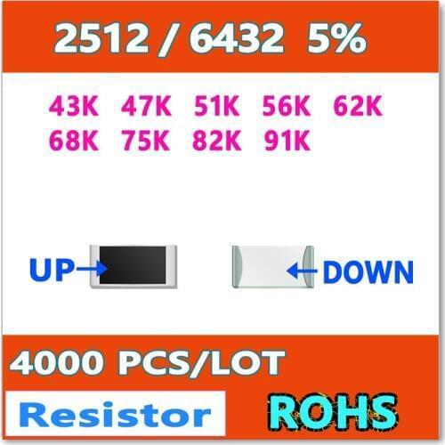 JASNPROSMA 2512 J 5% 4000pcs 43K 47K 51K 56K 62K 68K 75K 82K 91K High quality smd 6432 OHM Resistor