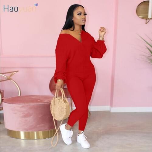 HAOYUAN Sexy Bodycon Rompers Womens Jumpsuits Long Sleeve Zip Fall Fashion Clothes Tracksuit One Piece Club Outfits Streetwear
