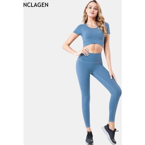 NCLAGEN Yoga Set Women 2 Piece Sportwear Workout Tracksuit Double Sided Gym Clothes Leggings And Top Fitness Suit Sport Outfit