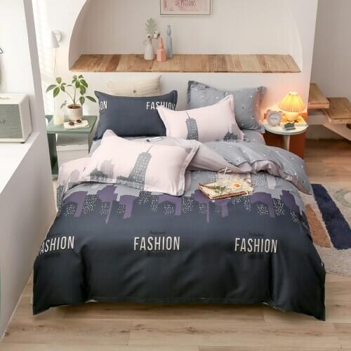 City Pattern Under The Night Sky Bedding Set,220x240 Duvet Cover Set With Pillowcase,Gray 200x200 Quilt Cover