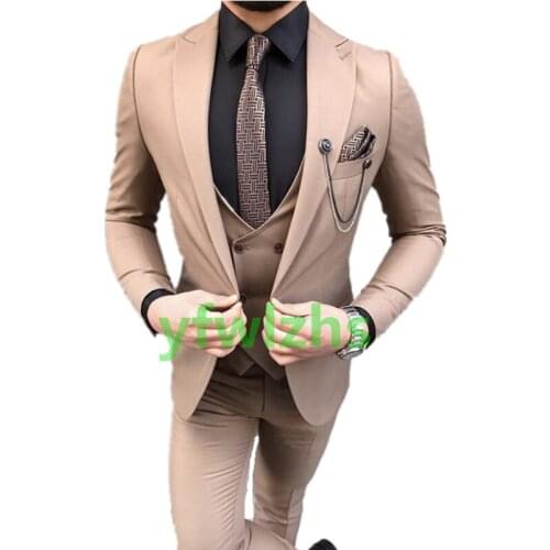 Handsome One Button Groomsmen Peak Lapel Groom Tuxedos Wedding Dress Men Suits Blazer Prom Dinner (Jacket+Pants+Tie+Vest) A178