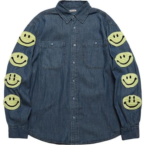 Kapital man high street denim smiley face jacket trendy basic loose smiley face printed washed denim jacket