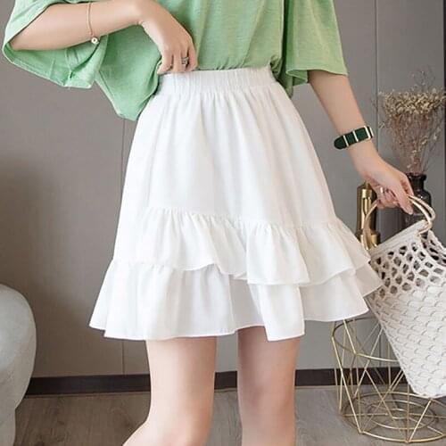 Skirt Women Summer New High Waist Mini Ball Gown Casual Slim Thin Skirts Female Solid Basic Simple Ruffles Asymmetrical Skirt