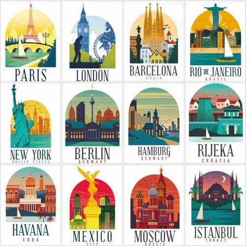 HUACAN 5D DIY Picture By Numbers City Scenery Unique Gift On Canvas Acrylic Oil Painting By Numbers Bridge Wall Art