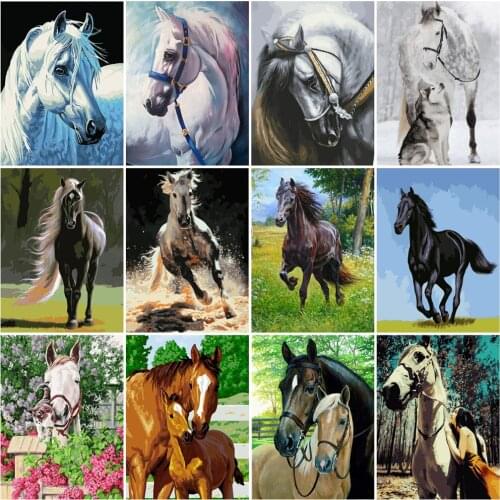 HUACAN DIY Oil Painting By Numbers Horse Animal Kits Drawing Canvas Pictures By Numbers HandPainted Home Decor Gift
