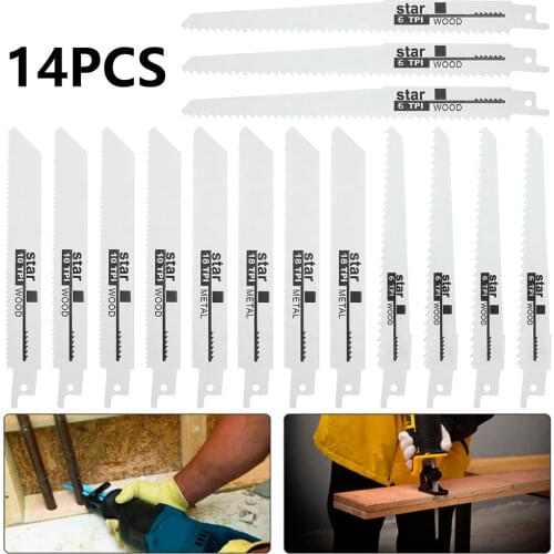 14pcs Jig Saw Blade Jigsaw Blades Set Metal Wood Assorted Blades Woodworking Tools for Porter Cable Skil Ryobi Hitachi Metabo