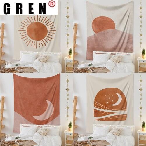 GREN Sun Moon Wall Warpet Psychedelic Tapestry Nordic Tapiz Mandala Wall Hanging Farmhouse Background Cloth Living Room Decor