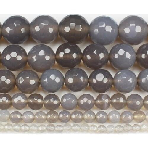 Natural Faceted Gray Agates 4-16mm Round Beads 15inch ,Wholesale For DIY Jewellery Free Shipping