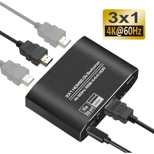 Navceker 4K 60Hz Mini 3 Port HDMI Switch 2.0 4K Switcher HDMI Splitter 1080P HDR 3 in 1 out Port Hub for DVD HDTV Xbox PS3 PS4