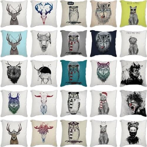 Single-sided Printed Cushion cover 45*45 animals Deer owl cat wolf skull Pillowcase sofa cushions Pillow cases Throw covers