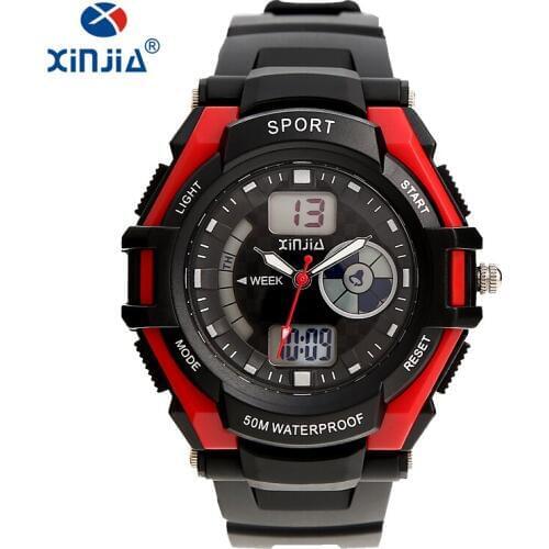 New Cheap 5 atm Light Analog Digital wristwatch Girl Boy Sports Watches 50M Waterproof Rubber Watch