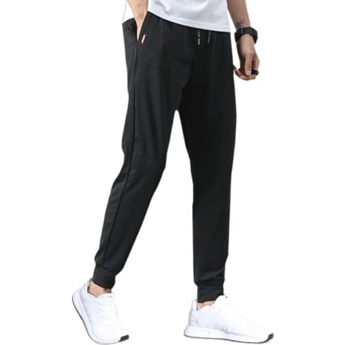 2021Summer New Mens Sports Pants Thin Ice Silk Mesh Quick-drying Stretch Loose Casual Pants Breathable Large Size Sweatpants
