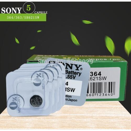Original For Sony 5pcs SR621SW Silver Oxide for Watch AG1 364 164 D364 L621 Button Cell Coin Batteries Single grain packing