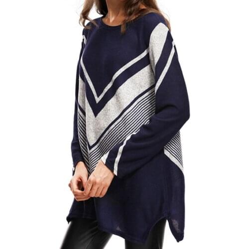 Outono 2019 Nova Moda Malha Mulheres Camisolas Listrado Manga Comprida O PescoCo Casual Mulheres Soltas Camisolas