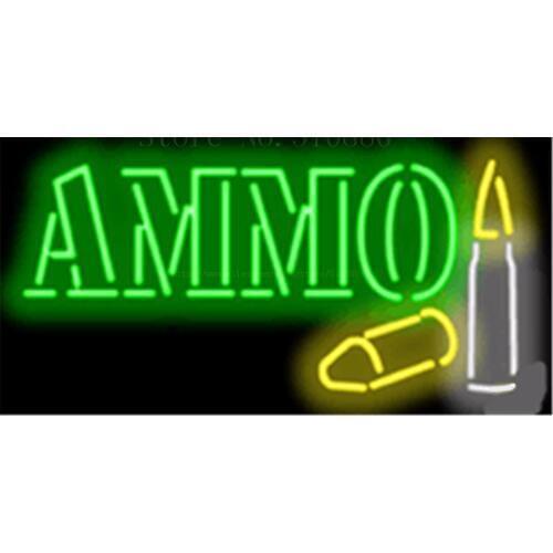 Ammo with Graphic NEON SIGN REAL GLASS BEER BAR PUB LIGHT SIGNS display shop Exchange Transaction Advertising Light 17*14"