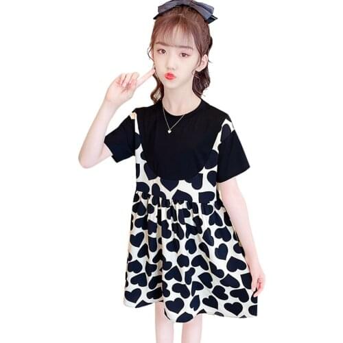 Girls Dress Heart Pattern Girls Dresses Patchwork Dress Kids Summer Girl Costume 6 8 10 12 14