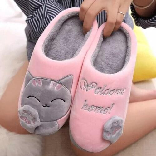 Plush Home Indoor Slippers Women Winter men slides plush Shoes Lady Winter warm cotton slippers Light Weight Soft Comfortable