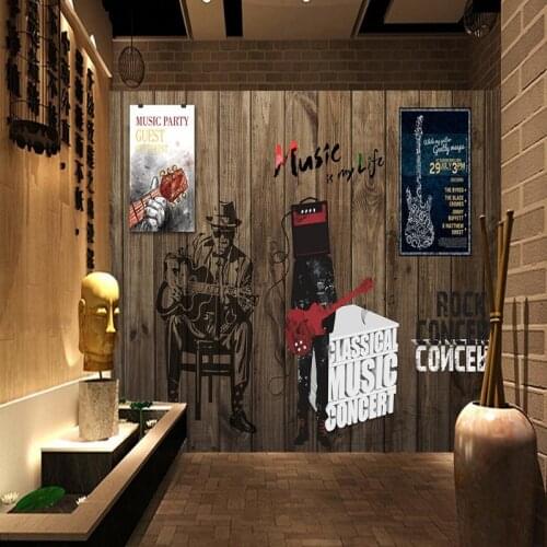 Drop Shipping Photo Wallpaper Coffee Shop Hand Painted European American Wood Guitar Custom Wallpaper Lobby Living Room Mural