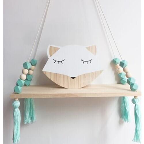 Colorful Beads Tassel Wooden Wall Shelf Wall Clapboard Decoration Nordic Style Kids Baby Room Organizer Shelves Display Stand