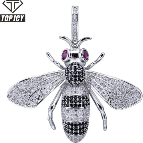 Mix color Zircon Cluster setting Little Bee Gold Filled Pendant Unique Design Hiphop Jewelry Iced Out Cuban Link Chain