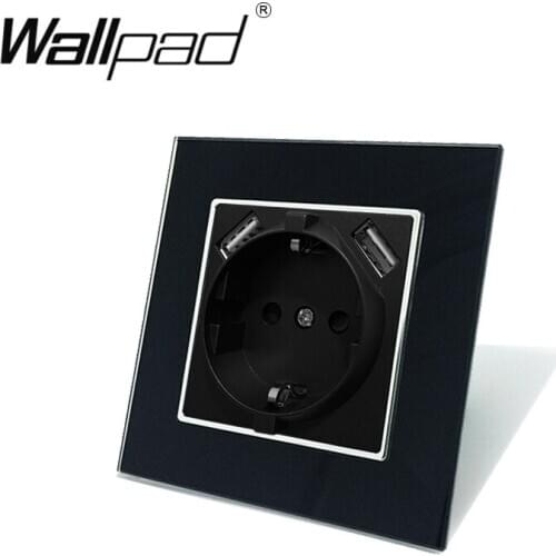 EU Schuko Power Socket with Double USB Charging Ports 5.1DC 2.1A For EU Round Box Wallpad Glass Frame EU Socket with USB