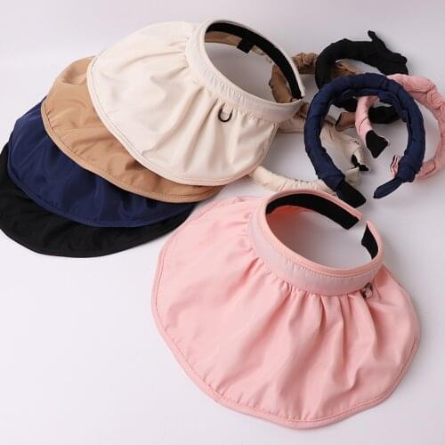 Sun Protection Hat Solid Ladies Korean Headband Type Shell Hat Sunscreen Sunshade Hat Foldable Empty Top Hat