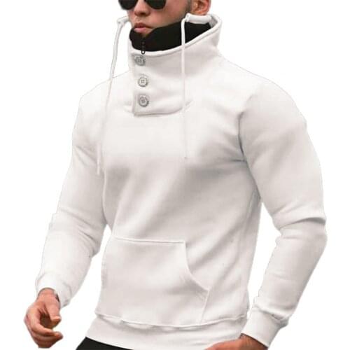 Autumn Winter Men Fashion Slim Sweatshirts Solid Color Pullover Tops Long Sleeve Turtleneck Buttons Casual Sweatshirt Streetwear