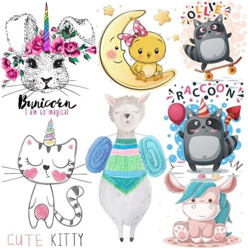 Pulaqi Heat Transfer Vinyl Animal Rabbit Patch Iron On Transfer For Clothes Anima T-Shirt Stickers Cartoon Cat Thermal Applique