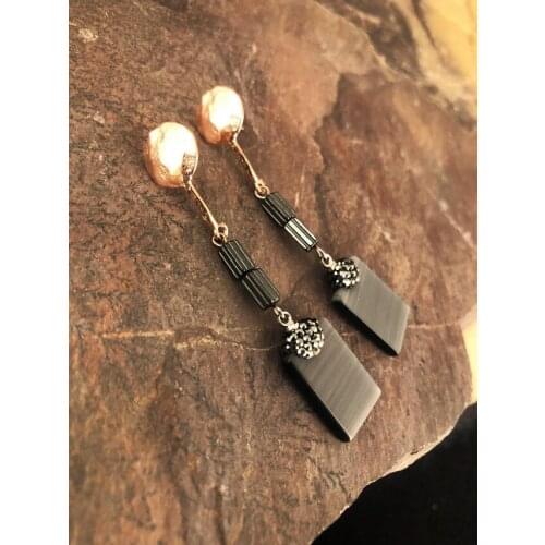 Dr Stone Natural Stone Women 'S Cat 'S Eye Stone Rose Gold Plated Earrings KR 439800186