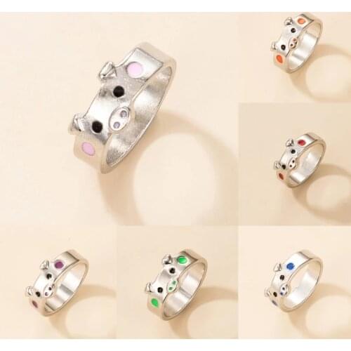 HuaTang Cute Pink Enamel Pig Rings Popular Lucky Piggy Animal Couple Opening Ring Women Man Jewelry Lover Gift Adjustable 19685