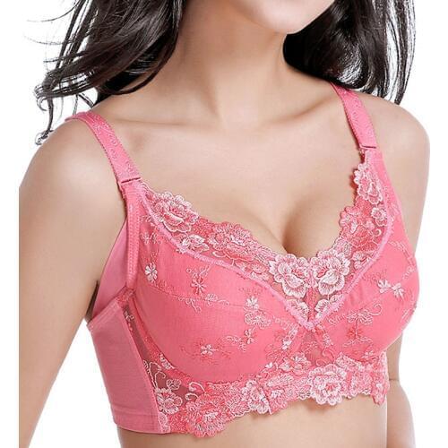 Womens Large size Lingerie Ultra-thin Full Coverage Underwire Lace Floral Embrodiery Plus Size Bra 40 42 44 46 48 C D E F G H