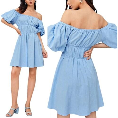 Short Sleeve Off Shoulder Dress Women Fashion Solid Color Streetwear Dresses Ladies Female Sexy Party Princess Vestidos