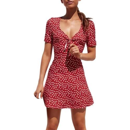 Short Sleeve Summer Dress for Women Fashion Sexy Casual Vintage Mini Dresses V-Neck Elegant A Line Print Dress Beach Party Club