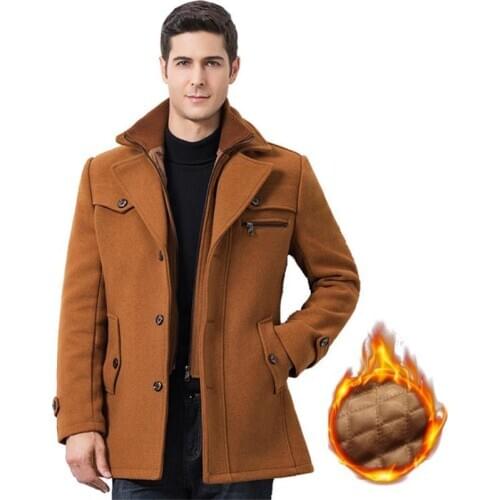 Winter Mens Casual Wool Trench Coat Fashion Business Thicken Slim Windbreaker Overcoat Jacket Male Plus Size 5XL