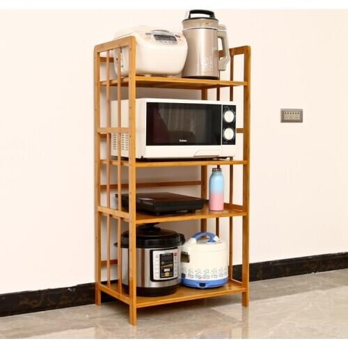 0% A Multifunctional Microwave Oven Rack Bamboo Storage Rack Kitchen Organizer Simple Oven Rack Layer-space Adjustable