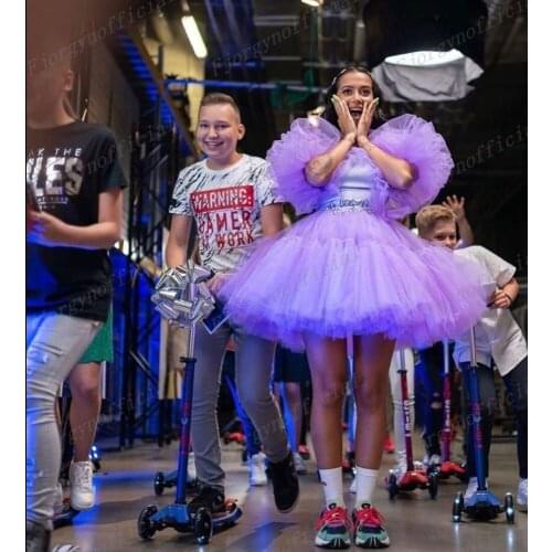 2022 Purple Tutu Short Party Dress Short Puffy Sleeve Mini Prom Gown Birthday Party Wear Fashion Dress for Photo shoot