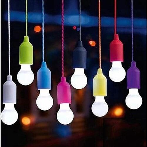 Camping Retro LED Night Bulb Battery Power Hanging Lights Colorful Pull Cord Bulbs Portable Hanging Lamp Outdoor Lighting