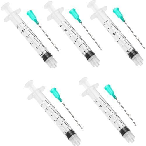 5 Pack 3ml Syringe Stainless Steel Dispense Needles Dispensing Syringe With 18 Ga 1.5 Inch Blunt Tip Needle For Mixing Liquid