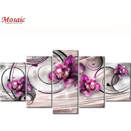 5pcs Full Square/Round Drill 5D DIY Diamond Painting "Orchid peony lily" Multi-picture Combination Embroidery 5D Gift