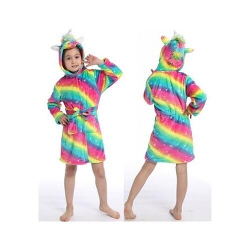 2-11Yrs Unicorn Hooded Children Bathrobes Baby Rainbow Bath Robe Animal For Boys Girls Pyjamas Nightgown Kids Sleepwear