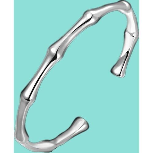 New Arrival 925 Sterling Sliver High Quality Sliver Color Multi Segment Bamboo Open Adjustable Bangle Women