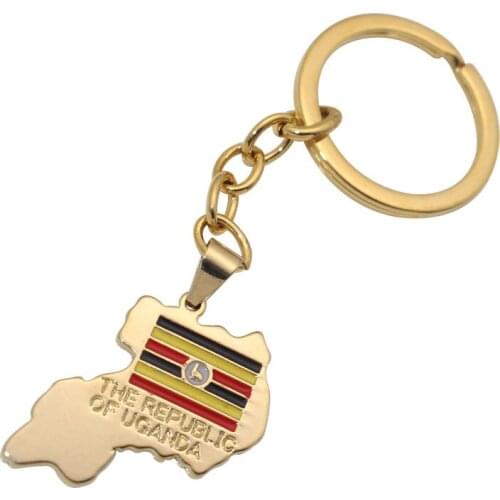 The republic of uganda country map key chains offer drop shipping service