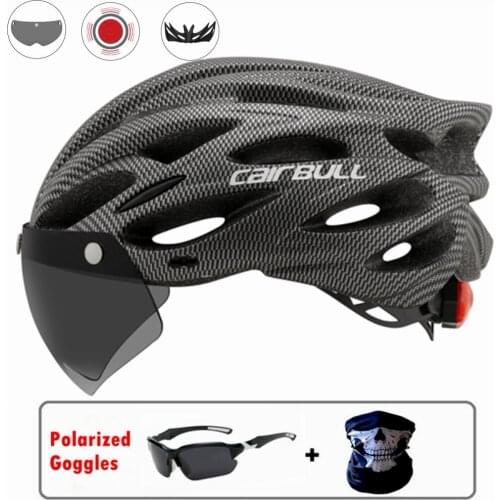 Intergrally-molded Men Women Bicycle Cycling Helmets Mountain Bike Helmet with Goggles Visor Safety Taillight MTB Casco Ciclismo