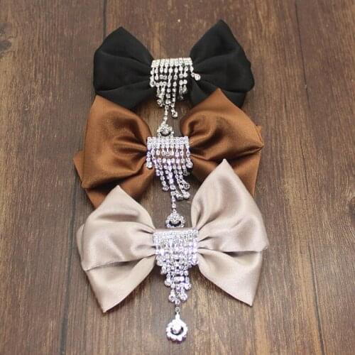 Sparkly Tassel Hairpin Champagne Black Bow Royal White Crystal Luxury Hair Barrette Rhinestone Stone Hairpin For Women Jewelry