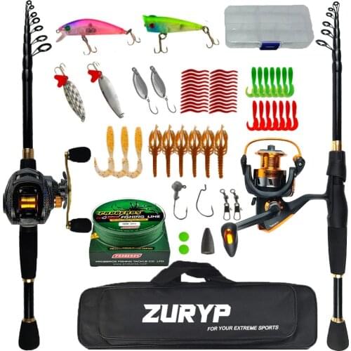 ZURYP 1.8-2.4M casting rod combo fishing set with bag PE braid line lure bait accessories box casting rod reel fishing kit