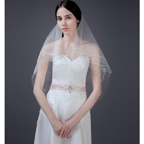 Short Applique Welon Slubny One Layer White Red Wedding Veils Tulle Bridal Veil Wedding Accessoire Mariage Bride Velos De Novia