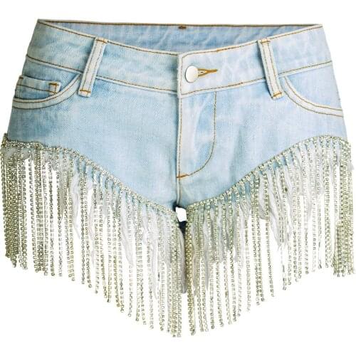 Summer Night Club Womens Shorts Tassel Hips Lift Sexy Wide-leg Denim Shorts for Women